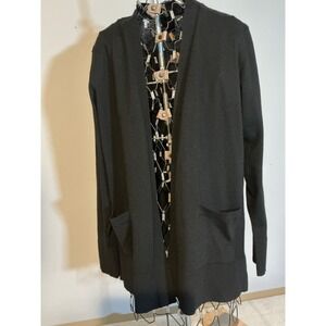 89th + Madison Womens Black Open Front Cardigan Sweater Ribbed Knit Large